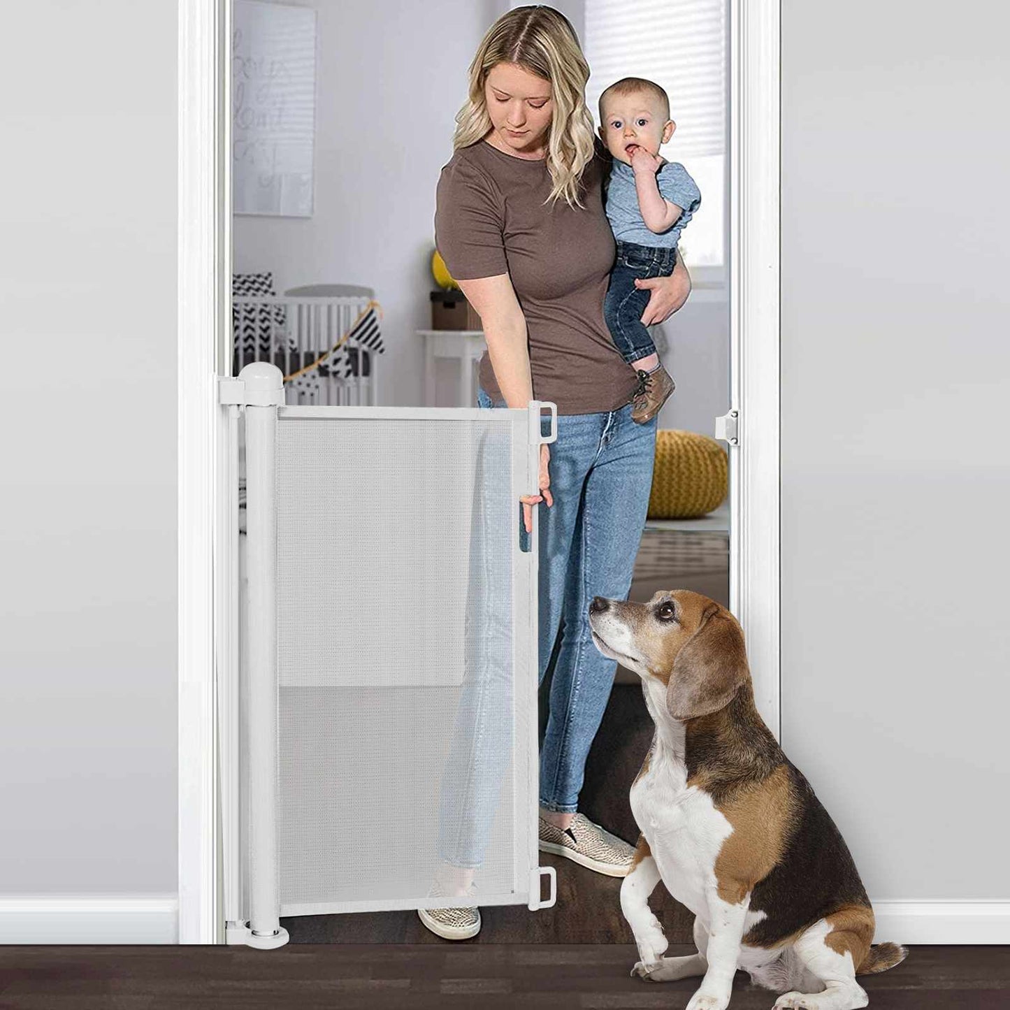 Retractable Baby Safety Gate Indoor Outdoor Pet Dog Gate