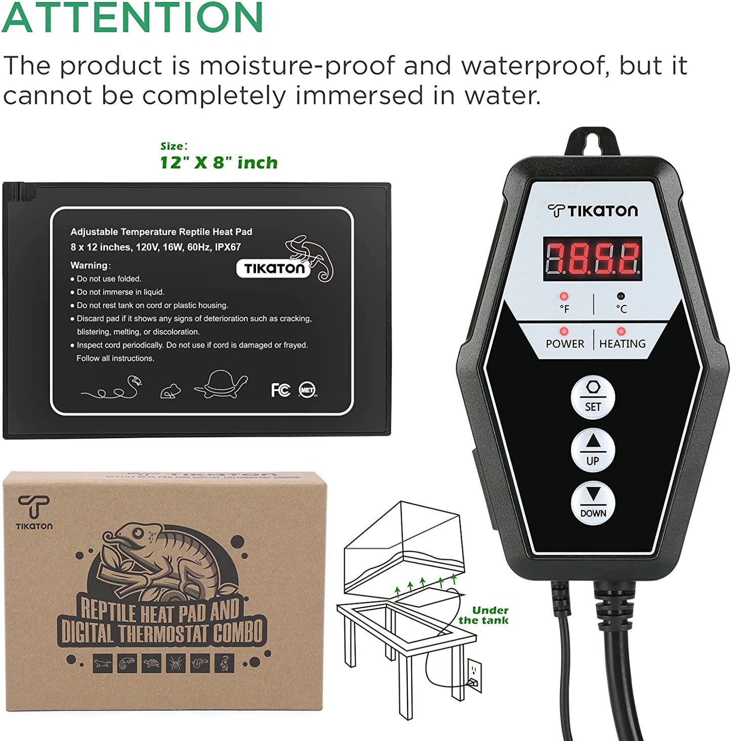 Tikaton Reptile Heat Pad with Thermostat Controller